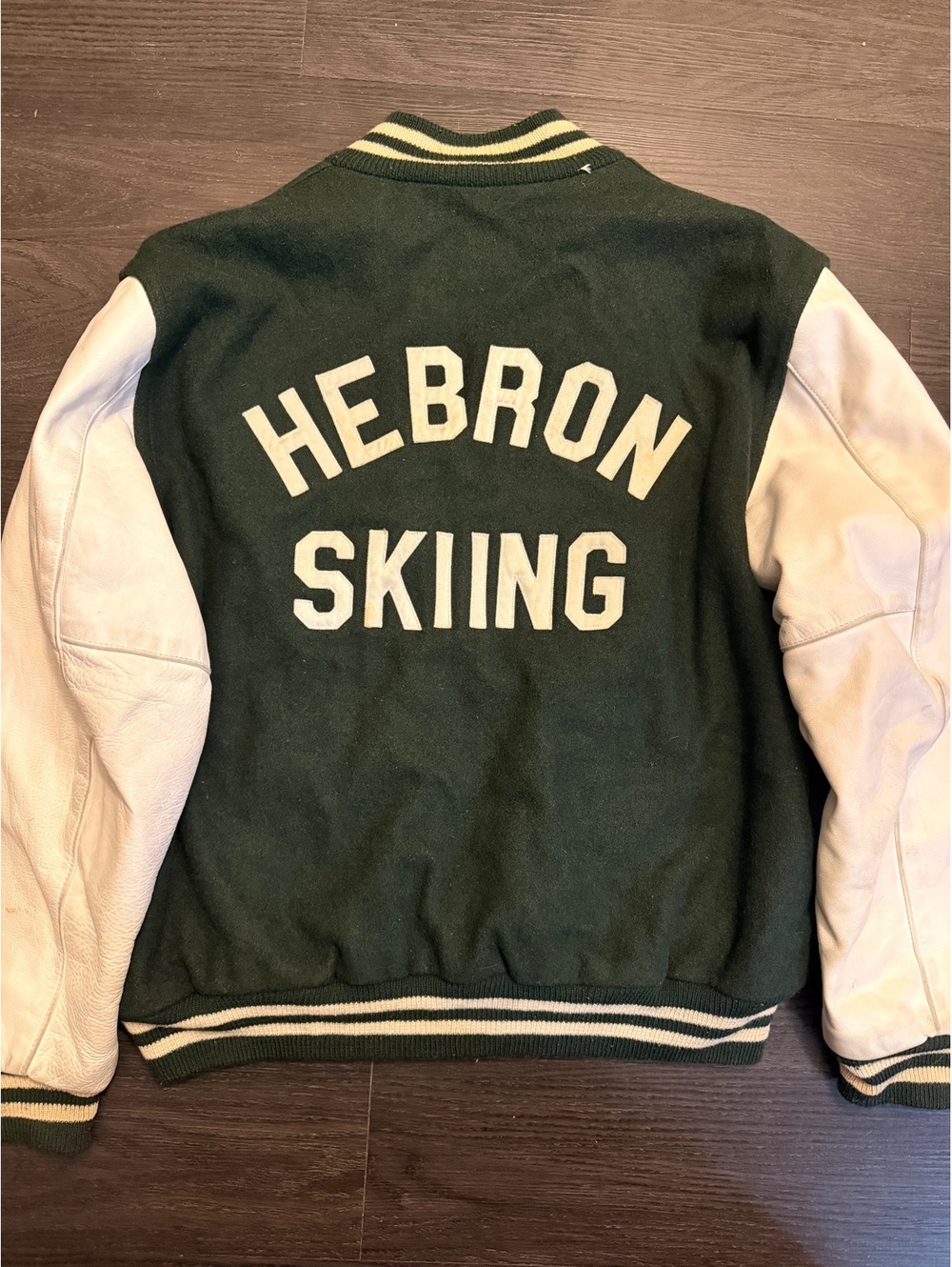 Vtg 80s Neff Hebron Skiing Leather Wool Varsity Jacket XL